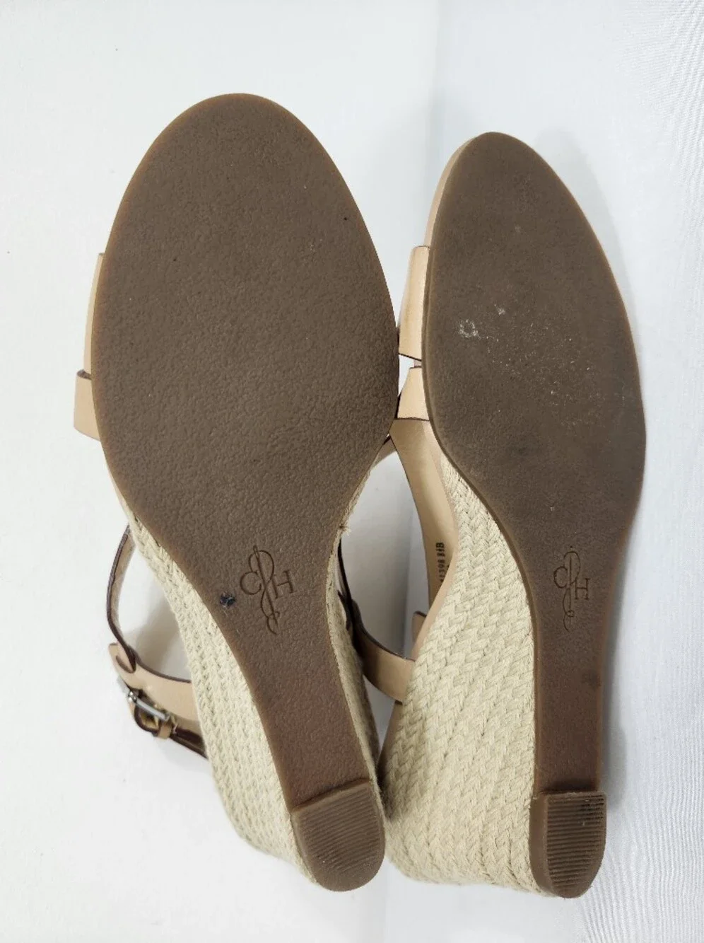 Cole Haan Womens 8.5 B Tan Leather Cross-Strap Wedge Yarn Sandals